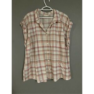 Love + Joy Plaid Button Up Short Sleeve Top Size 3X